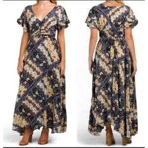 Abel the Label Gandhi‎ Floral Maxi Dress Size S Boho Flutter Sleeve​​